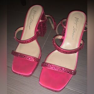 Betsey Johnson Hot Pink Rhinestone Block Heel Sandals